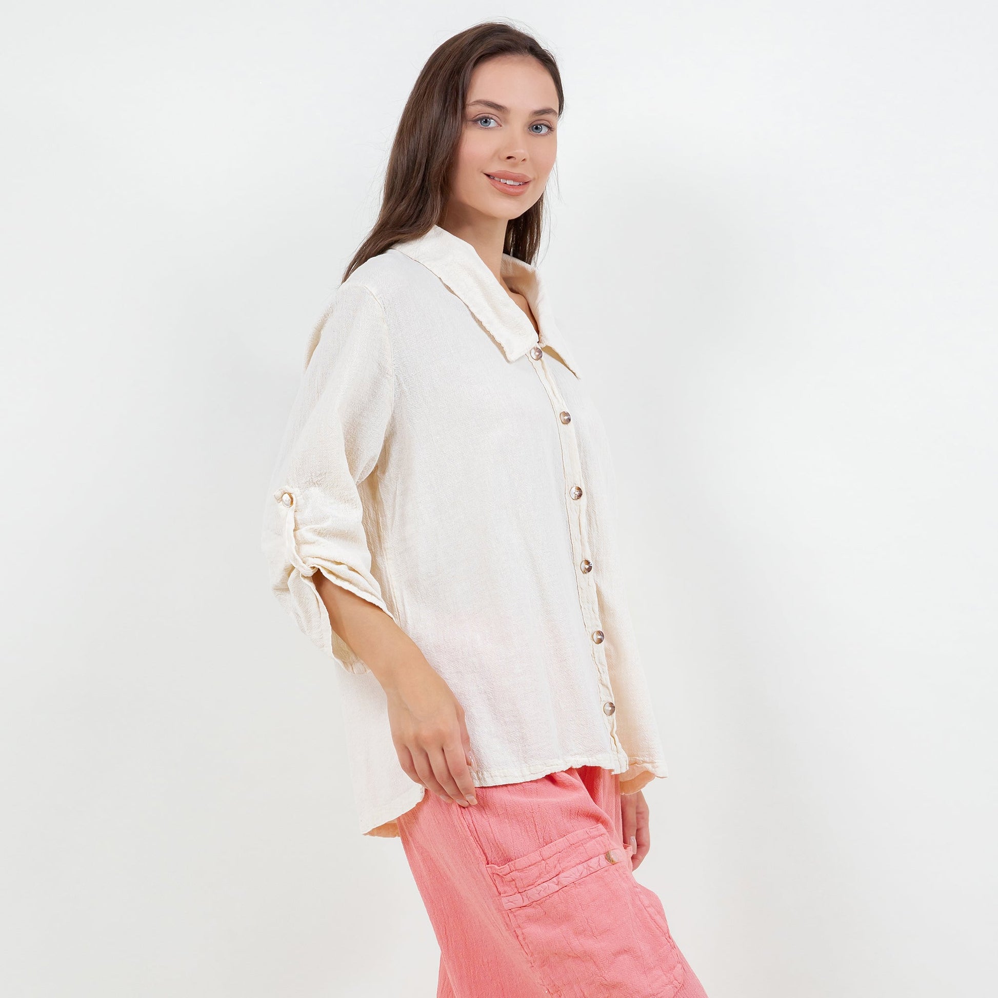 Cottonways Sloanne Button-up 100% Cotton Gauze Top in Titanium view 20 - Cottonways Tops