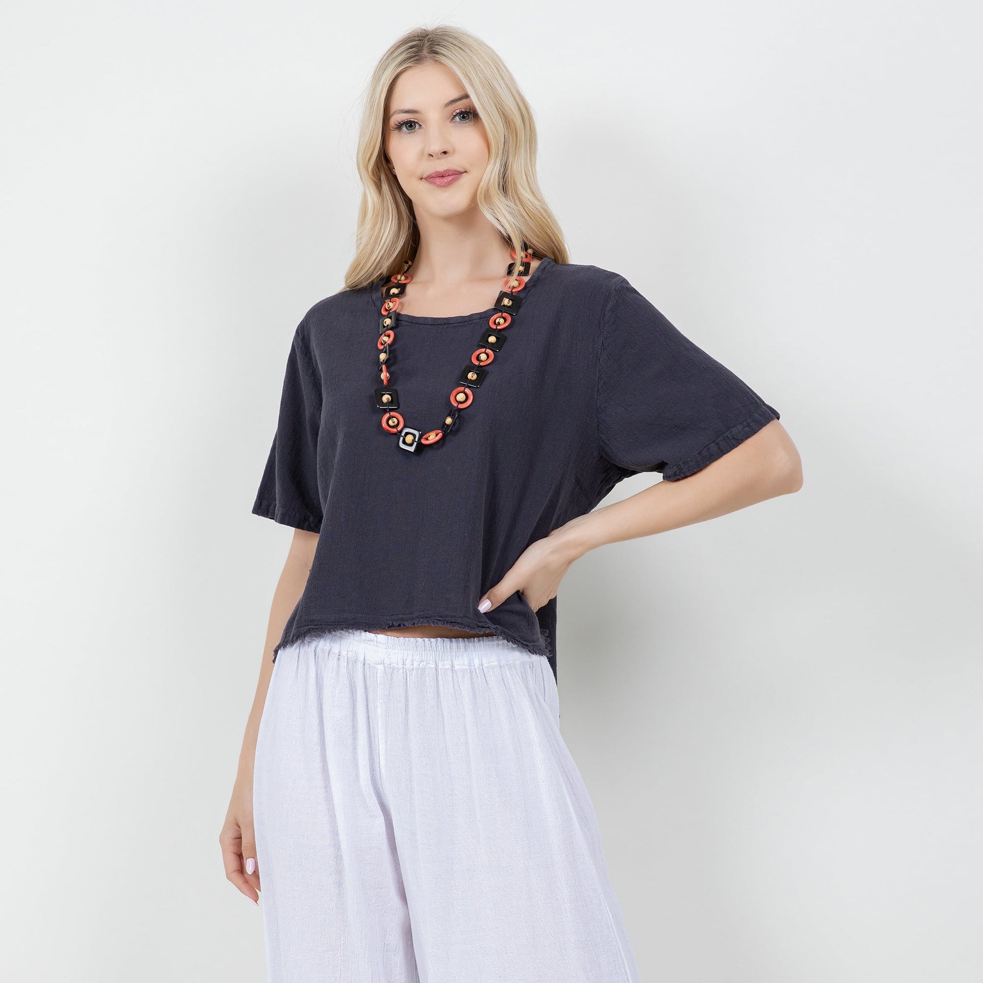 Cottonways Women's 100% Cotton Gauze Heidi Top in Black/ Size OSFM view 4 - Cottonways Tops