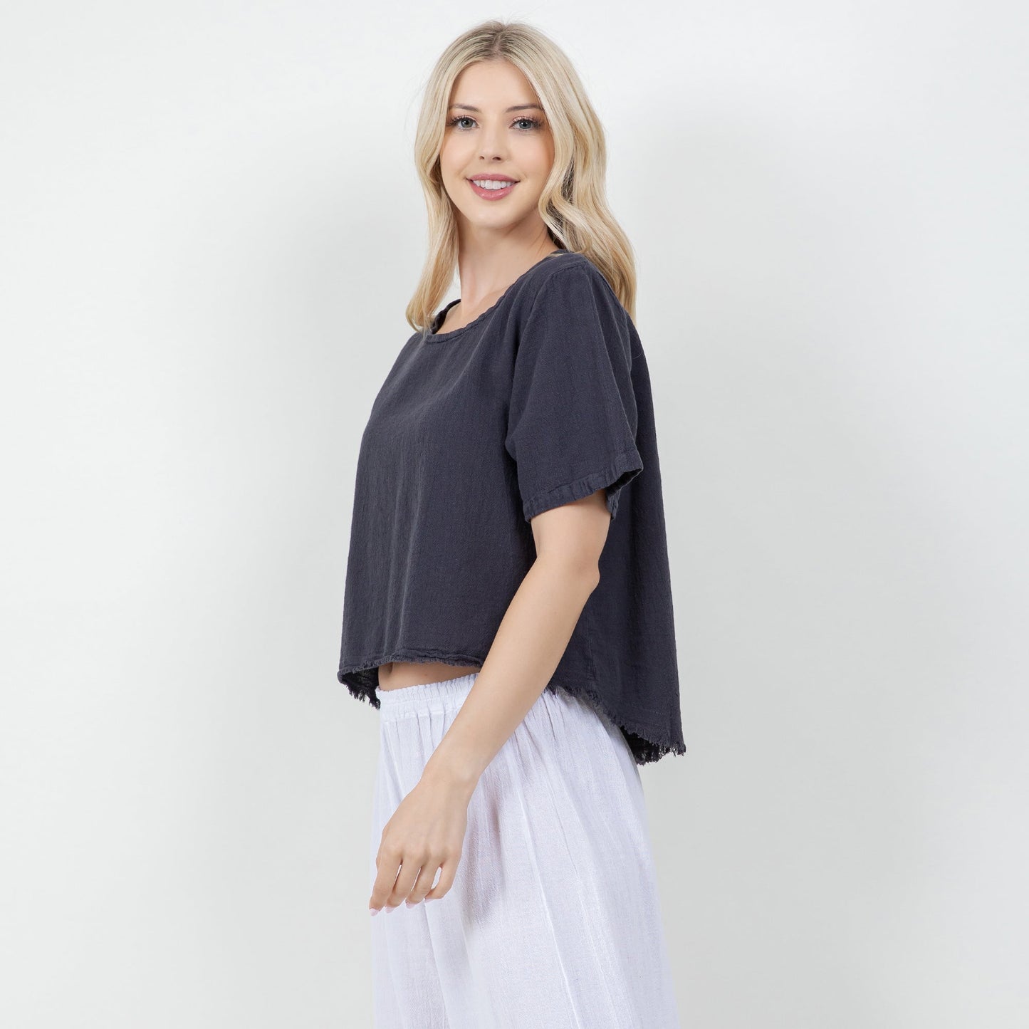 Cottonways Women's 100% Cotton Gauze Heidi Top in Caspian/ Size OSFM view 5 - Cottonways Tops