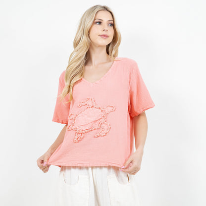 Cottonways Women's 100% Cotton Gauze Turtle Top in Hibiscus view 11 - Cottonways Tops
