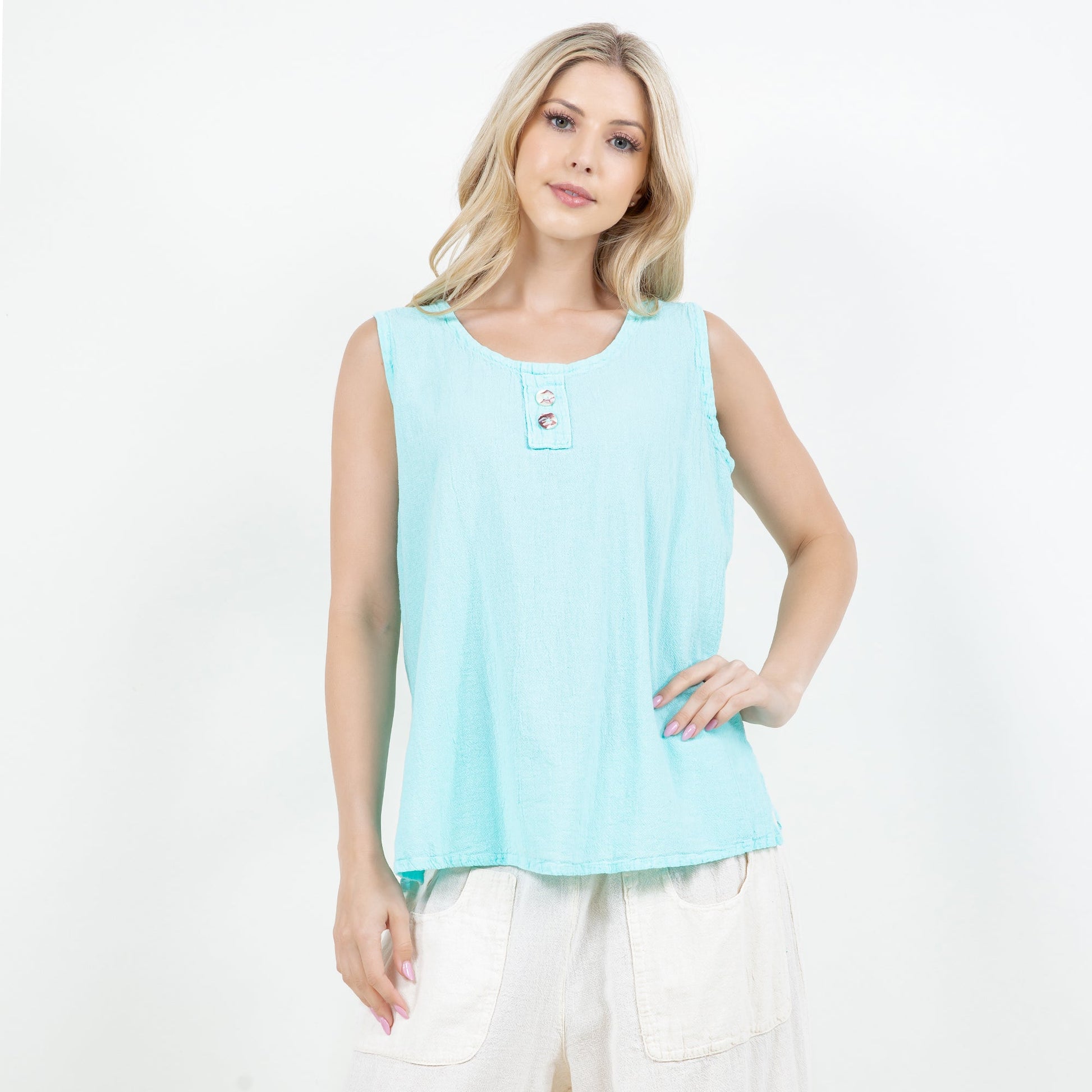Cottonways Women's Cotton Gauze Anne Top in Aqua/ Size OSFM view 2 - Cottonways Tops