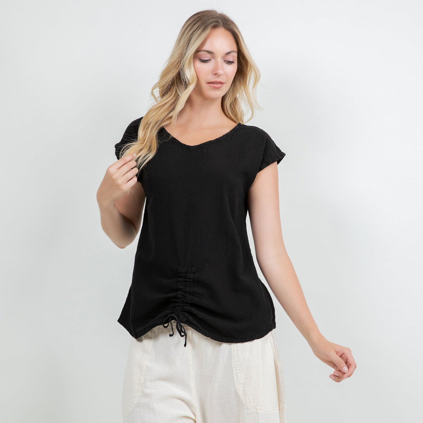 Cottonways Women's Cotton Gauze One Size Camie Top in Iron view 9 - Cottonways Tops