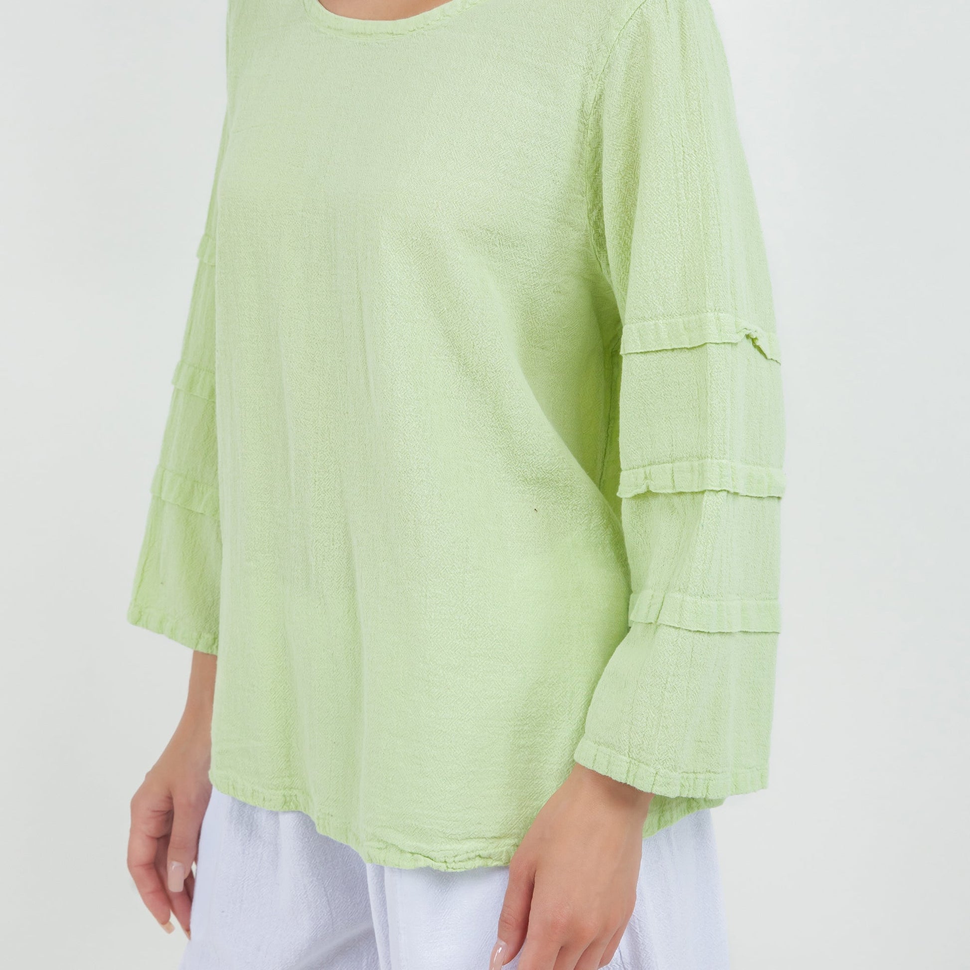 Cottonways Women's Cotton Gauze Sabrina Top in Lime Frost view 11 - Cottonways Tops