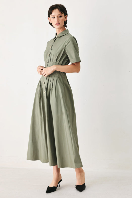 Countryside Charm Woven Midi Dress in OLIVE - Country Charm Dress