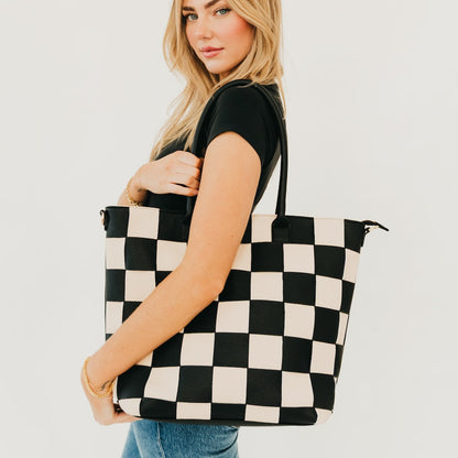 Courtney Checkered Tote in Checkered Coffee view 3 - Courtly Check To Go Tote (bag)