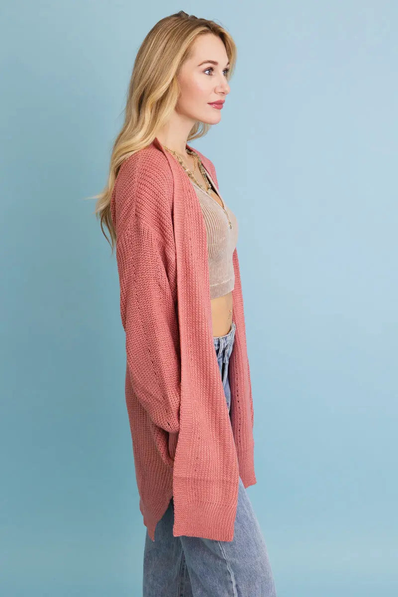 Cozy Open-front Waffle Knit Long Cardigan - Winter Staple ⛄ Top - MeeeShop Women's Fashion