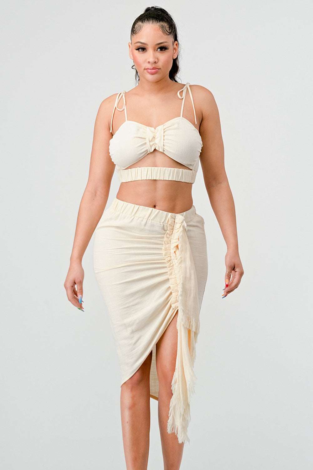 Cream Dream Ruched Set in Large view 3 - The Dream.Collection Cream (one-piece)