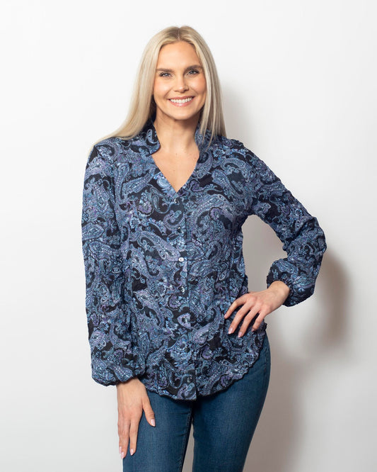 Crinkle Sweetheart Button Blouse in Windsong view 2 (top)