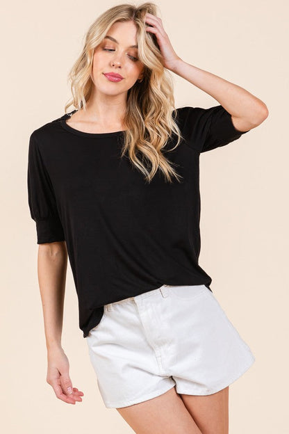 Crochet Lace Back Puff Sleeve Top in Black view 5 - Crochet Lace Top Pattern