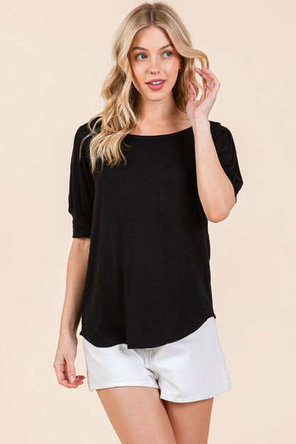 Crochet Lace Back Puff Sleeve Top in Black view 6 - Crochet Lace Top Pattern