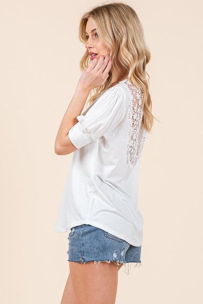 Crochet Lace Back Puff Sleeve Top in Black view 7 - Crochet Lace Top Pattern