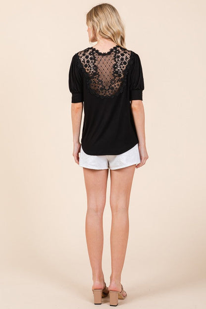 Crochet Lace Back Puff Sleeve Top in White view 3 - Crochet Lace Top Pattern