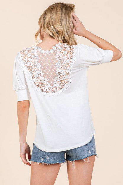 Crochet Lace Back Puff Sleeve Top view 14 - Crochet Lace Top Pattern