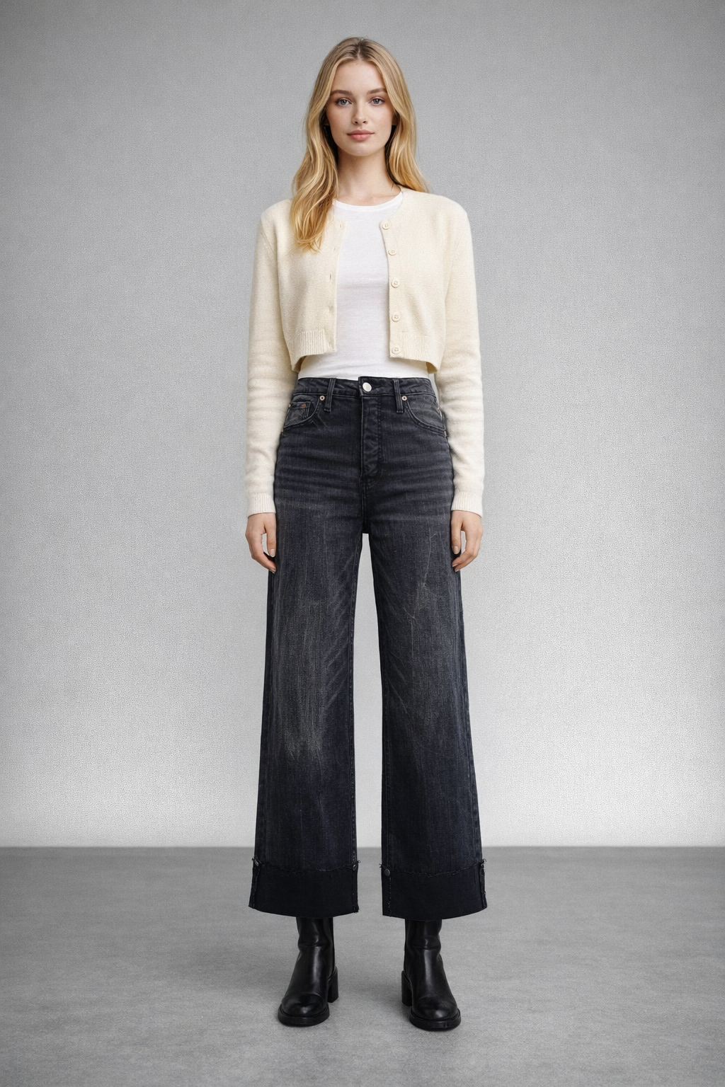 elodie tummy control Elodie Tummy Control Inseam Transform High Rise A-line Wide Jeans 3 (25) (bottom) - shop at us.meeeshop