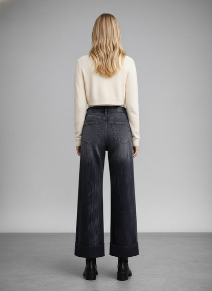 elodie tummy control Elodie Tummy Control Inseam Transform High Rise A-line Wide Jeans view 13 (bottom) - shop at us.meeeshop