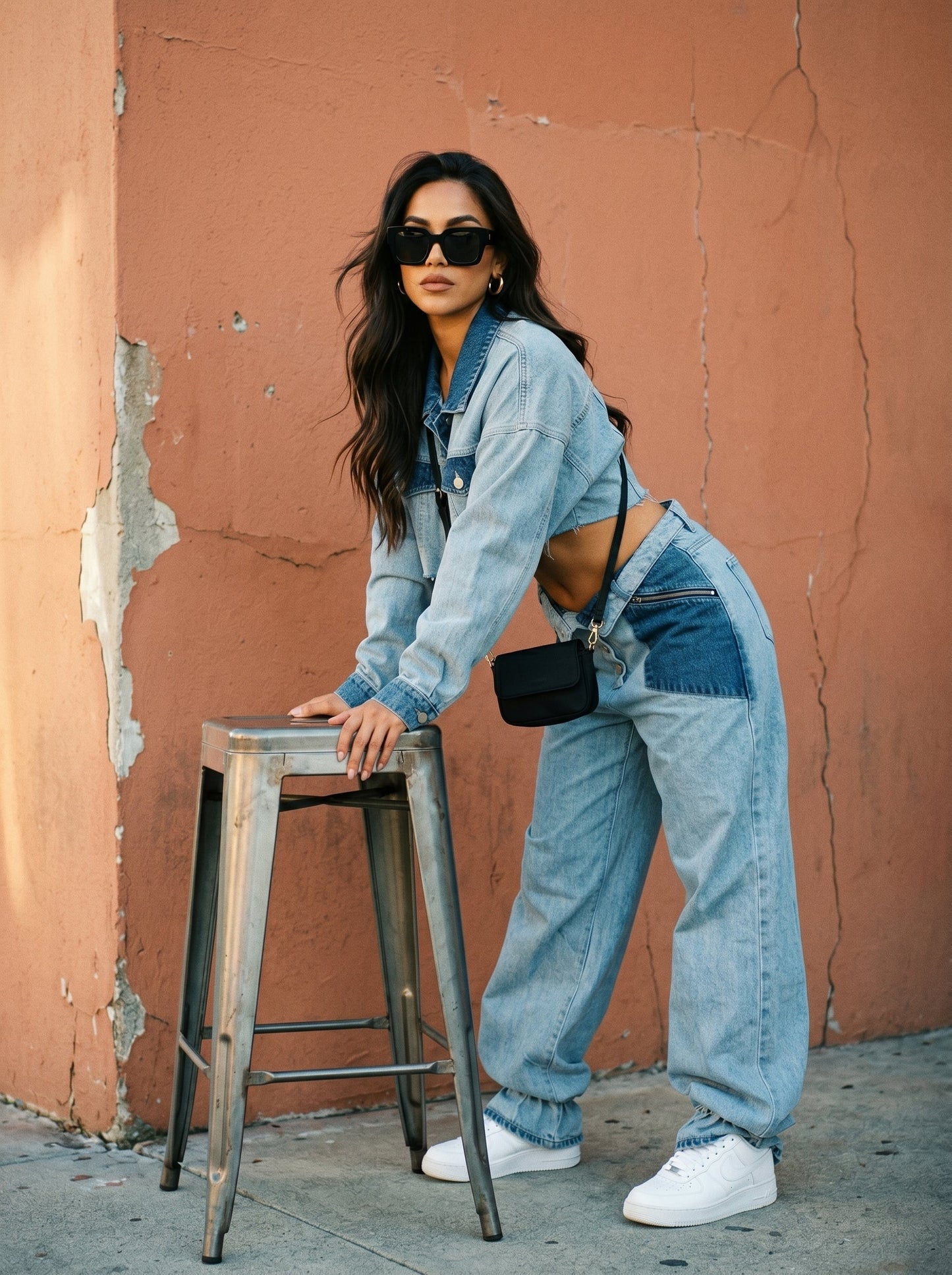 Cropped Contrast Denim Set in M view 2 - Contrast Short Set (bottom)