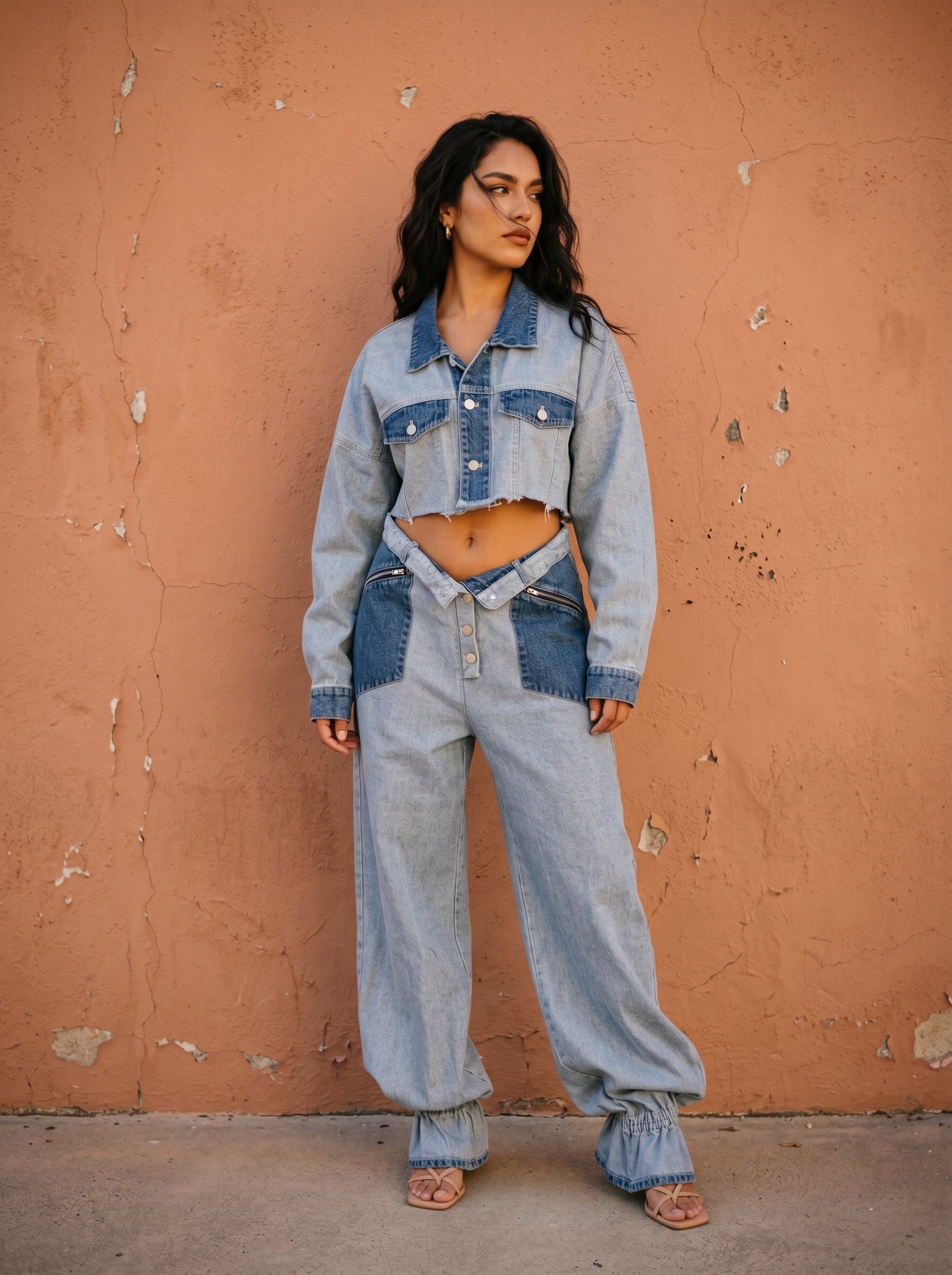 Cropped Contrast Denim Set view 4 - Contrast Short Set (bottom)