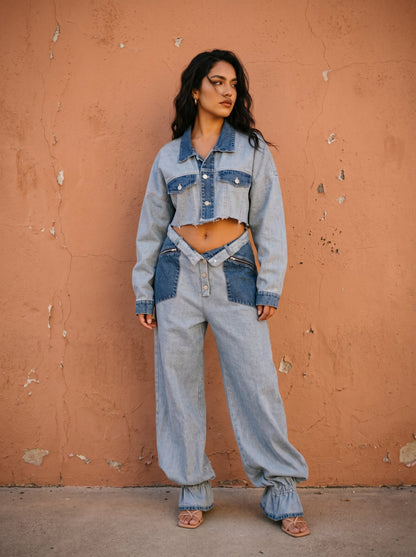 Cropped Contrast Denim Set view 4 - Contrast Short Set (bottom)