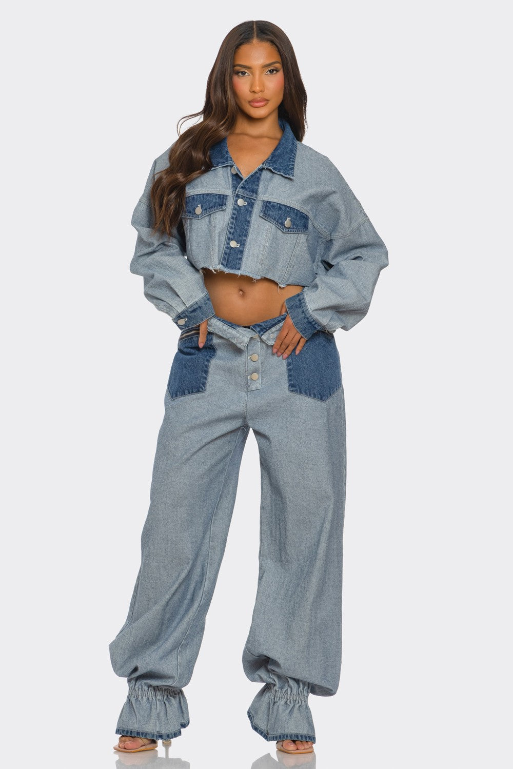 Cropped Contrast Denim Set view 6 - Contrast Short Set (bottom)