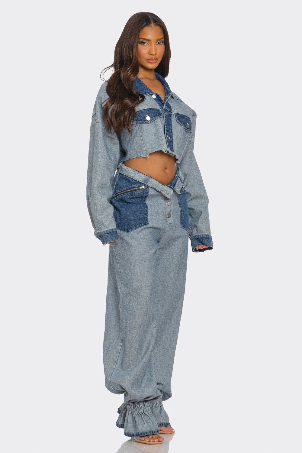 Cropped Contrast Denim Set view 7 - Contrast Short Set (bottom)