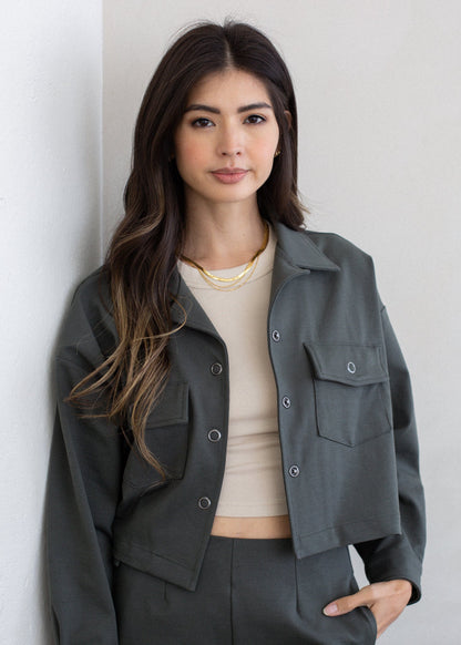 Cropped Worker's Jacket in XS - Casual Office Outfit - Cropped Work Jacket (layer)