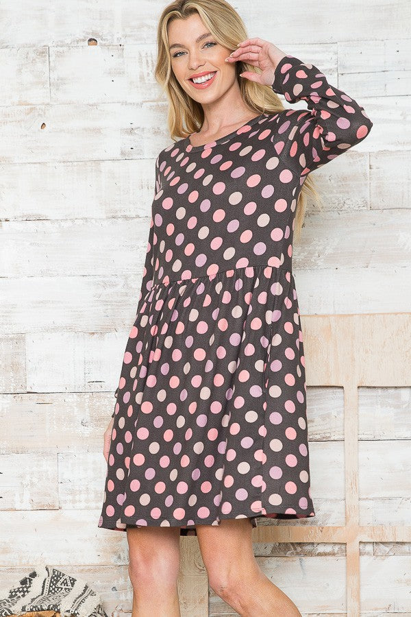 Cross Back Polka Dot Dress with Pockets in Blue Combo view 4 - Pol Dress