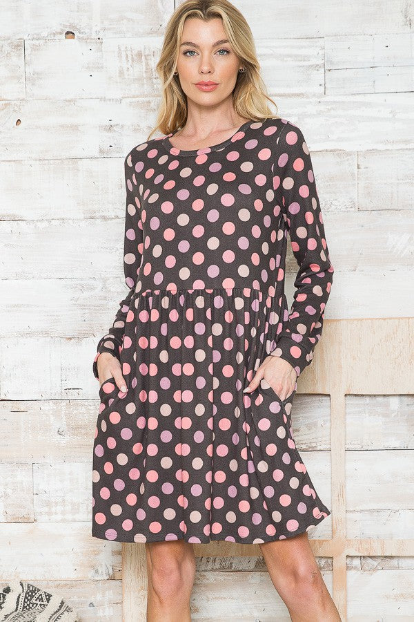 Cross Back Polka Dot Dress with Pockets in Charcoal Combo view 5 - Pol Dress