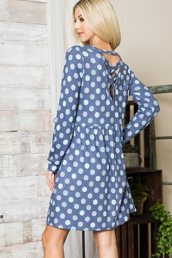Cross Back Polka Dot Dress with Pockets in Charcoal Combo view 7 - Pol Dress