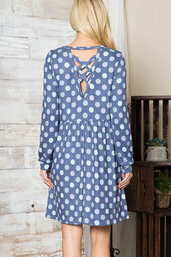 Cross Back Polka Dot Dress with Pockets in Charcoal Combo view 8 - Pol Dress