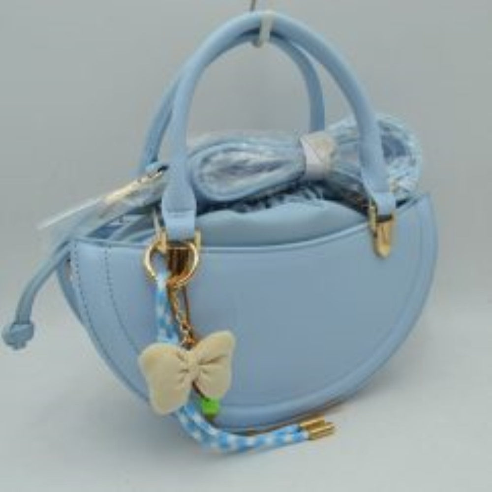Curved Top Handle Handbag with Drawstring Inner Pouch in Lavender view 4 - Curved Top Handle Bag