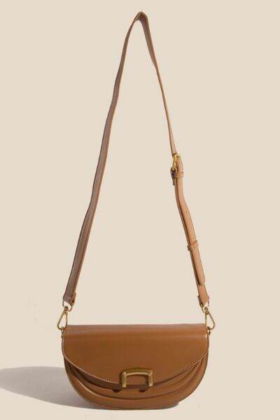 Fame Buckle Closure Crescent Faux Leather Crossbody Bag - us.meeeshop