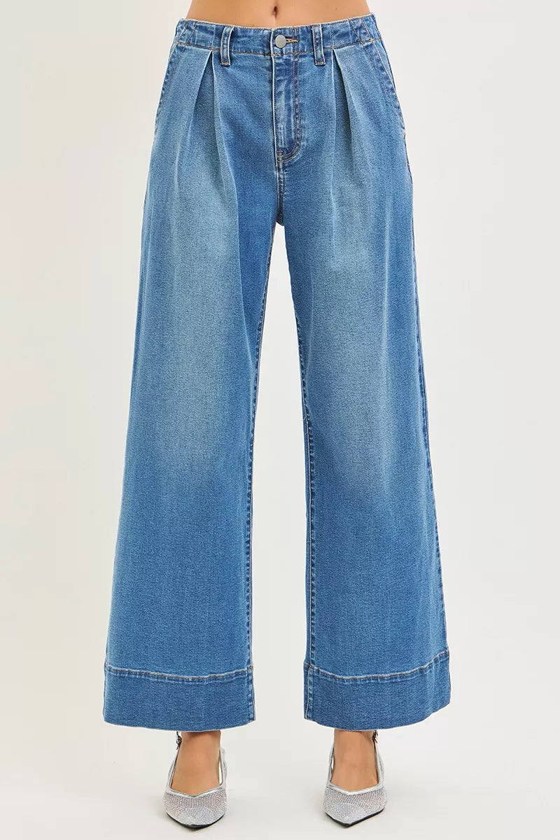 risen slouchy wide Risen Slouchy Wide Leg Jeans with Pleats view 3 (bottom) - shop at us.meeeshop