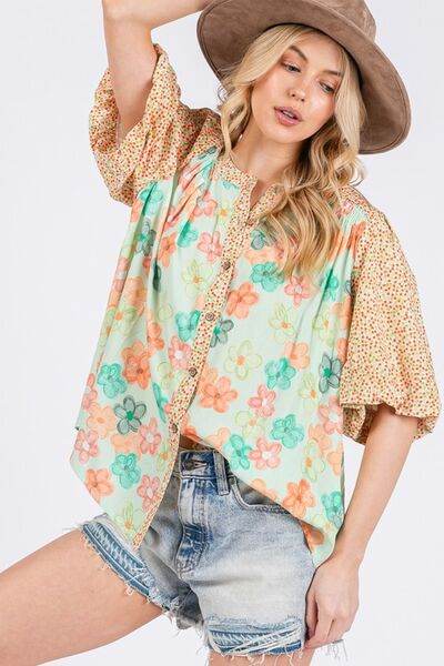 SAGE+FIG Button Down Bubble Sleeves Shirt - us.meeeshop