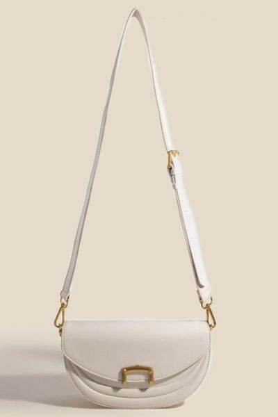 Fame Buckle Closure Crescent Faux Leather Crossbody Bag - us.meeeshop