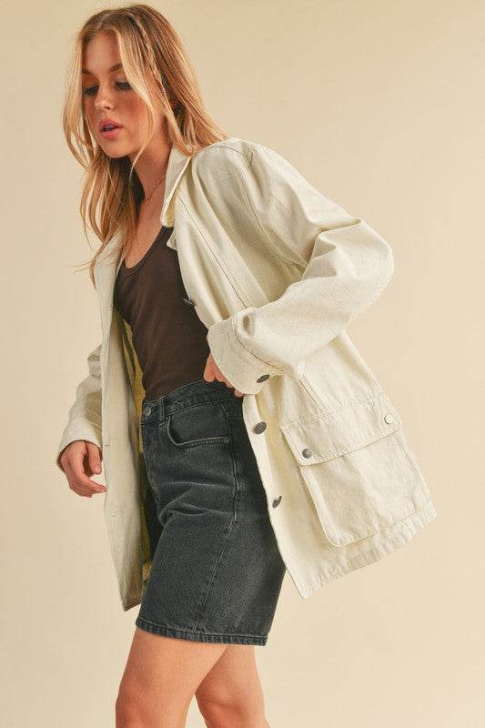 Aemi + Co Seam Detail Button Up Jacket with Pockets - us.meeeshop