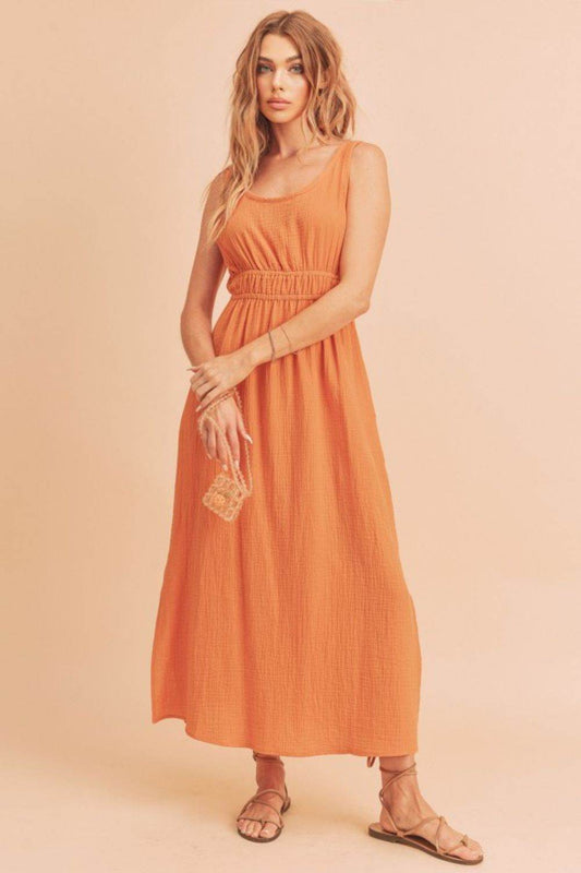 Aemi + Co Side Slit Round Neck Sleeveless Tank Dress in Tangerine - us.meeeshop