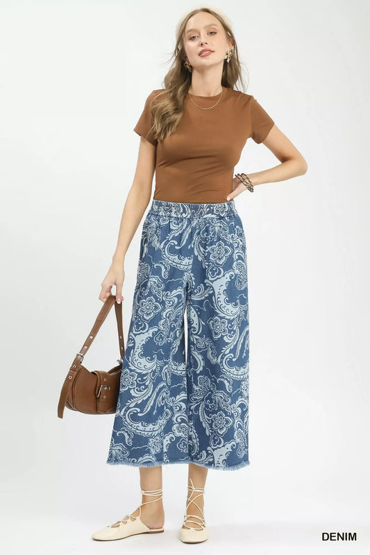 umgee stone wash Umgee Stone Wash Wide Leg Crop Pants DENIM (bottom) - shop at us.meeeshop