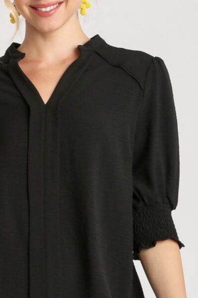 Umgee | Split Neck Boxy Cut Top with Piping Details Plus Size - us.meeeshop