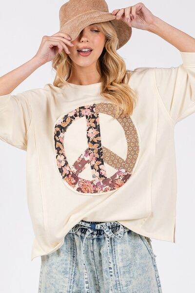 SAGE + FIG Floral Peace Patch Round Neck Top - us.meeeshop