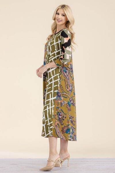 Celeste Paisley Contrast Tent Midi Dress Plus Size - us.meeeshop