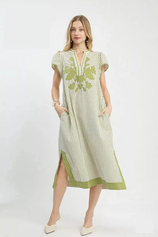 Umgee Stripe Midi Dress with Lace Trim (women's dresses) - shop at us.meeeshop
