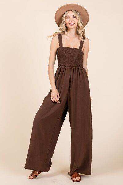 Mittoshop Smocked Wide Strap Wide Leg Overalls - us.meeeshop