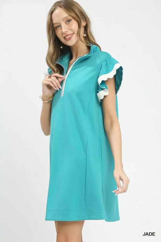 Umgee Zip-Neck Flutter Sleeve Dress (women's dresses) view 2 - shop at us.meeeshop