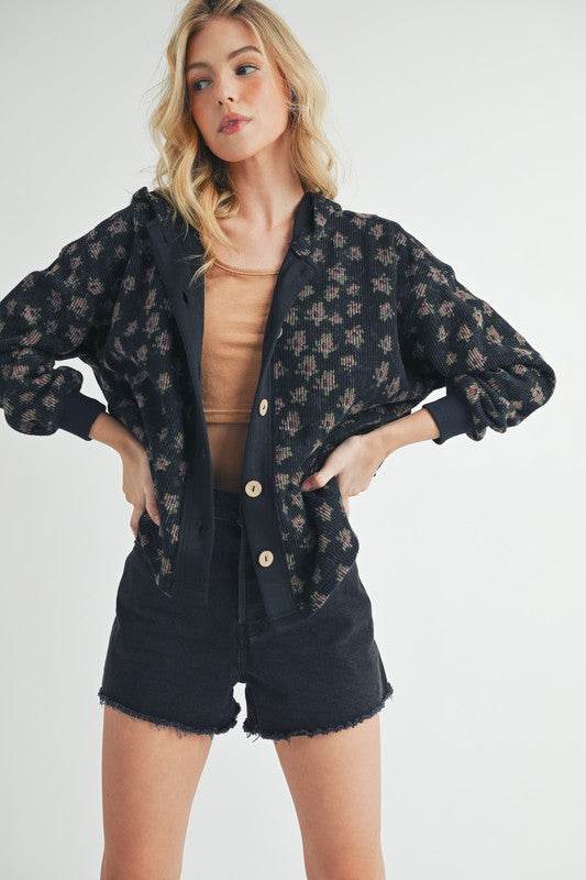 Aemi + Co Floral Button Up Hooded Jacket - us.meeeshop