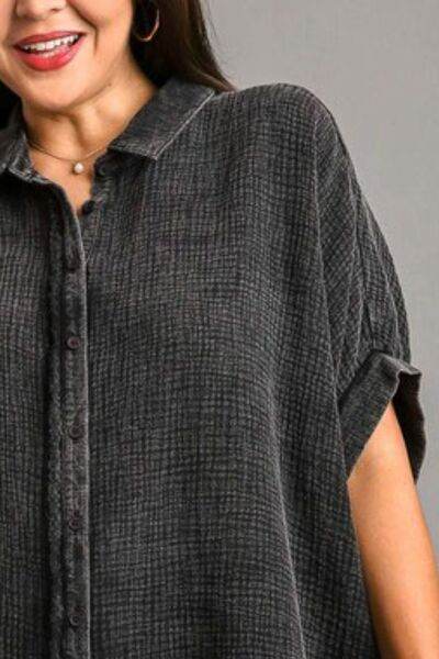 Umgee Cotton Gauze Mineral Wash Button Down Shirt Plus Size - us.meeeshop