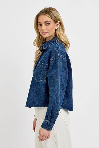 RISEN Button Up Long Sleeve Denim Shacket - us.meeeshop