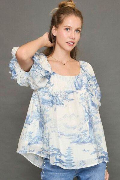 Umgee | Two Tone Toile Print Top Plus Size - us.meeeshop