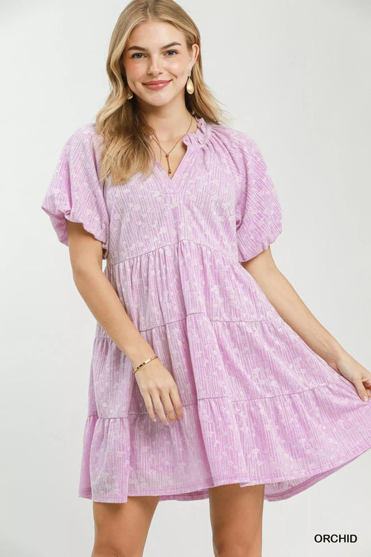 umgee jacquard puff Umgee Jacquard Puff Sleeve Mini Dress ORCHID (dress) - shop at us.meeeshop
