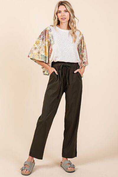 Mittoshop Paperbag Waist Tapered Straight Pants - us.meeeshop