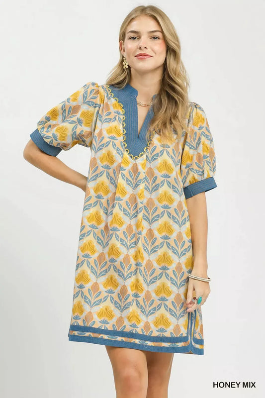 Umgee Mix Tile Print Mini Dress (women's dresses) - shop at us.meeeshop